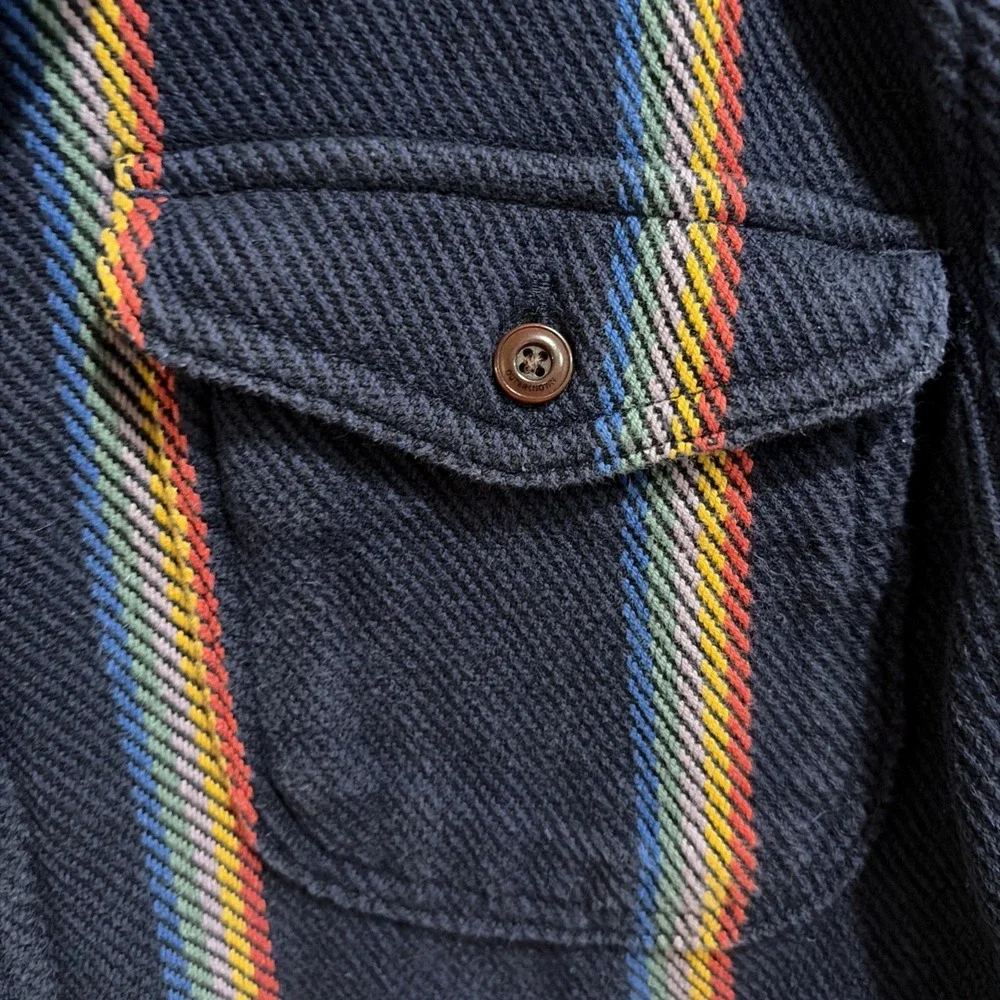 Outerknown Blanket Shirt Rainbow Stripe Button Up Sz Med Boho, Retro, Surf